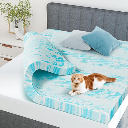 NEWBULIG 4 Inch Queen Cooling Gel Memory Foam Mattress Topper, Breathable Bed Pad for Sleeper Sofa, Couch, RV and Camper, CertiPUR-US Certified