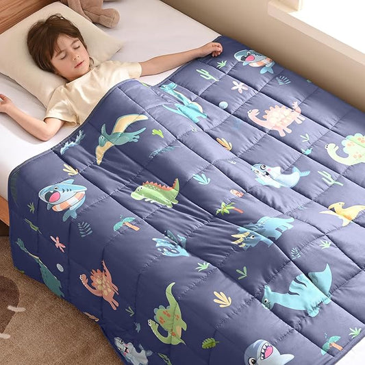 anfie Weighted Blanket Kids(40"x60" 5lbs) Weighted Blanket Cooling Blanket for Sleeping,Throw Size Breathable Blanket with Premium Glass Bead(Dinosaur Shark)