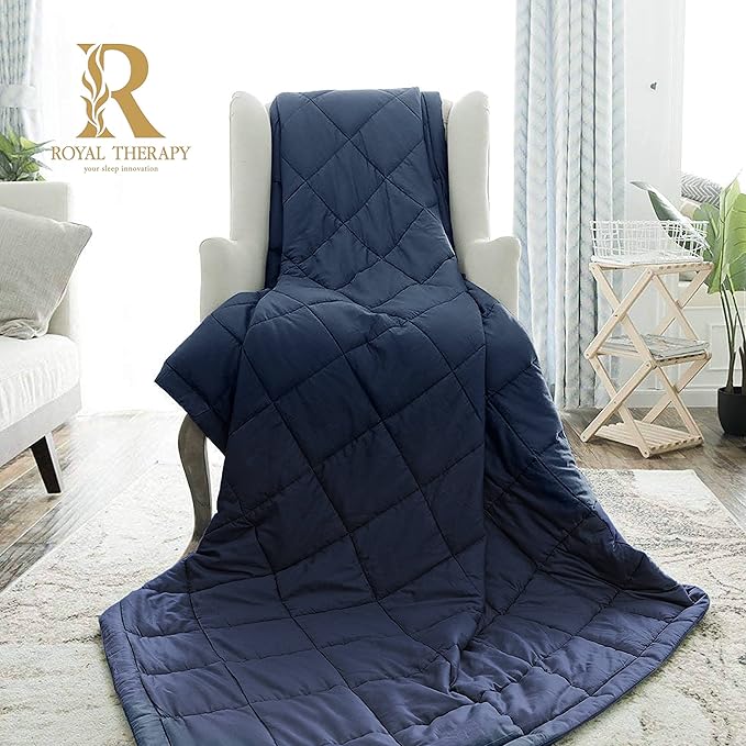 Royal Therapy Weighted Blanket Adults Bed (15lb, 48x78', Twin/Full Size Comfort) 100% Calming Cotton Blanket with Glass Beads