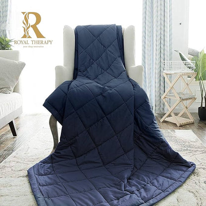 Royal Therapy Weighted Blanket - Heavy 100% Cotton Blankets with Premium Glass Beads (60''x80'' 20lbs, Prussian Blue), Suitable for One Person (~200lb) - Use on Queen/King Bed