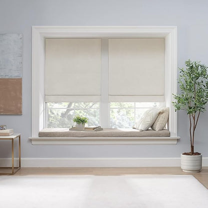 ECLIPSE Drew Noise Reducing Blackout Cordless Lined Window Roman Shade for Living Room, 35 in x 64 in, Ivory