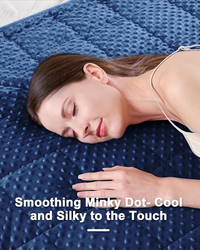 Weighted Blanket for Adults Twin Size 15 lbs, Soft Cooling Minky Dot Heavy Breathable Blanket for All-Season, Washable Weighted Throw with Glass Beads, 60 x 80 Inches, Navy Blue