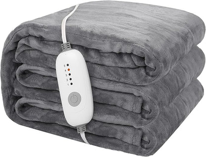 Electric Heated Blanket 50"x60" Throw Size Flannel Heated Blanket, Cozy & Warm for All Night, 5 Heat Settings & 3 Hours Auto Off, Machine Washable, Light Grey