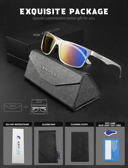 ANYLUV Blue Light Blocking Glasses Men Computer Gaming Glasses Lightweight Al-Mg Metal Anti Eyestrain Eye Protection