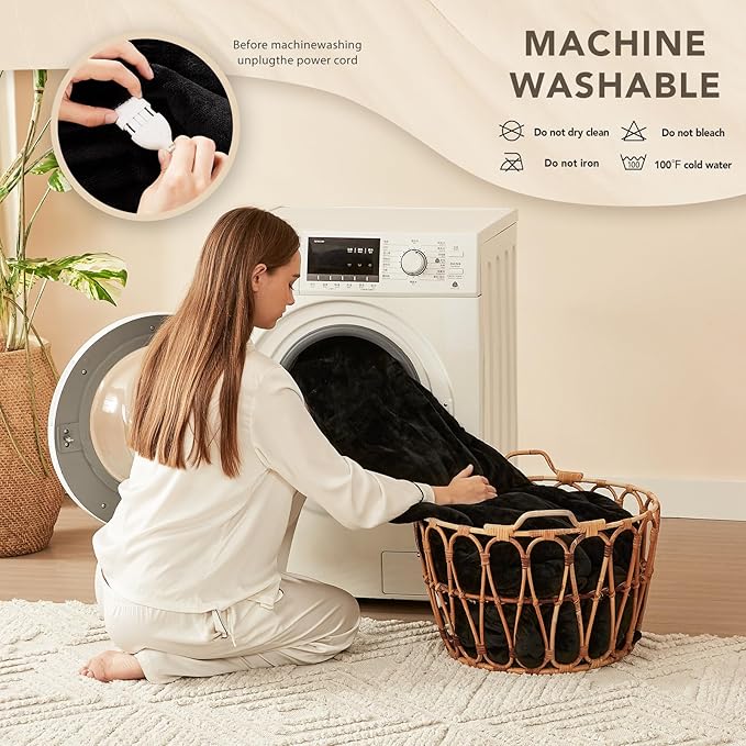 Homemate Heated Electric Blanket Queen Size - 84"x90" Heating Bed Blanket Throw with 10 Heating Levels 8 Hours Auto Off Fast Heating Over-Heat Protection Ultra Soft Flannel ETL Certified, Black