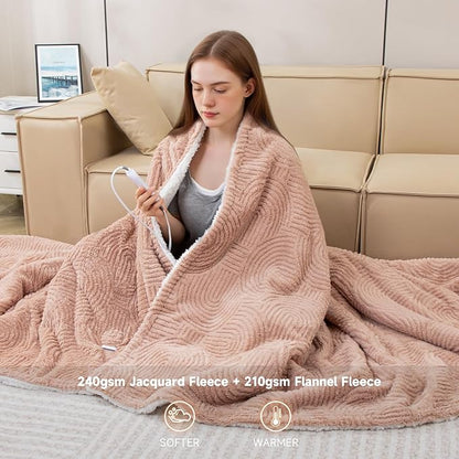 Heated Blanket Queen Size - 84"x90" Cozy Soft Jacquard Heating Blanket with 4 Heat Levels & 10 Hours Auto-Off, Jacquard Fleece, Overheating Protection, Warm Gifts, Brown