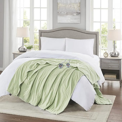 Beautyrest Electric Blanket Luxurious Micro Fleece Ultra Soft Ribbed Textured, Cozy and Snuggly Cover for Cold Weather, Fast Heating, Auto Shut Off, 20 Level Heat Setting Controller, King, Green