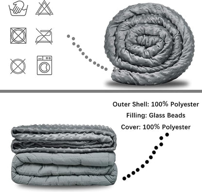 Weighted Blanket with 100% Cotton Cover, Breathable Comforter Heavy Blanket, Squares Glass Beads for Average Weight, for Good Rest and Deep Sleep, Full Size 48'x72' with 12lbs Fits 110-140lbs Adult