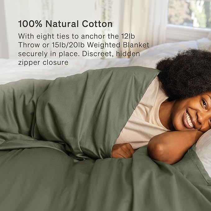 Baloo 100% Cotton Duvet Cover for Weighted Blanket (Moss - 80"x87" - Full/Queen Size) | Cool, Soft & Durable