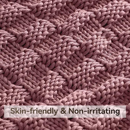Knitted Weighted Blanket for Adult, No Beads Heavy Blanket 60” x 80'' 10lbs, Breathable Chunky Knit Blanket, Cooling Weighted Blanket for Hot Sleepers, Christmas Home Decor (Pink)