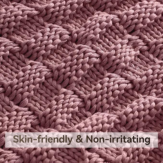 Knitted Weighted Blanket for Adult, No Beads Heavy Blanket 60” x 80'' 17lbs, Breathable Chunky Knit Blanket, Cooling Weighted Blanket for Hot Sleepers, Christmas Home Decor (Pink)