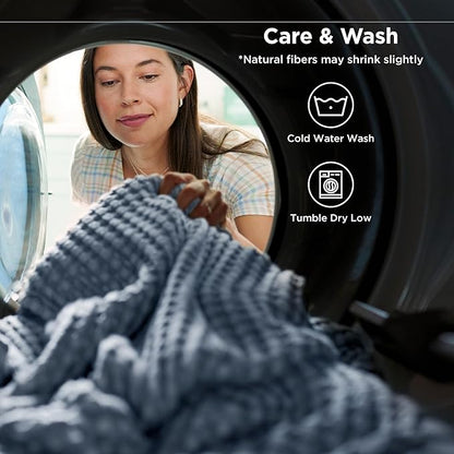 Bedsure Cooling Cotton Waffle Full Size Blanket - Lightweight Breathable Blanket of Rayon Derived from Bamboo for Hot Sleepers, Luxury Throws for Bed, Couch and Sofa, Dusty Blue, 80x90 Inches