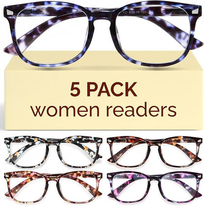 CCVOO +0.5 Clear Vision Reading Glasses for Women – 5-Pack Blue Light Filtering Readers with Spring Hinges