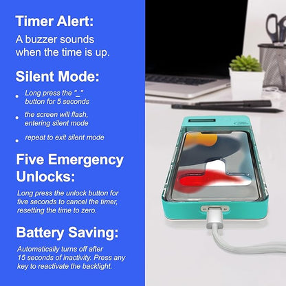 Phone Lockbox - Timer Lock Box Cell Phone Locker Bad Habits, Smart Phones Jail with Timer Reduce Kids Adults Screen Time Improve Productivity, Family Time Locking Container - Turquoise