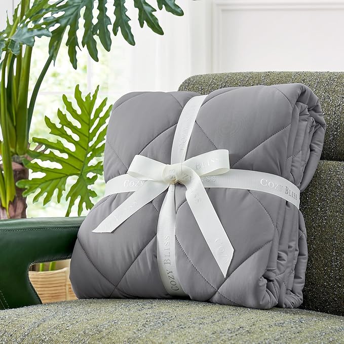 Cozy Bliss Cooling Blanket for Kids Hot Sleepers, Q-Max 0.45 Cooling Comfort, Cold Blankets for Night Sweats Sleeping, Ultra-Cool Lightweight Breathable Blanket for Travel, Glacial Grey 40"x60"