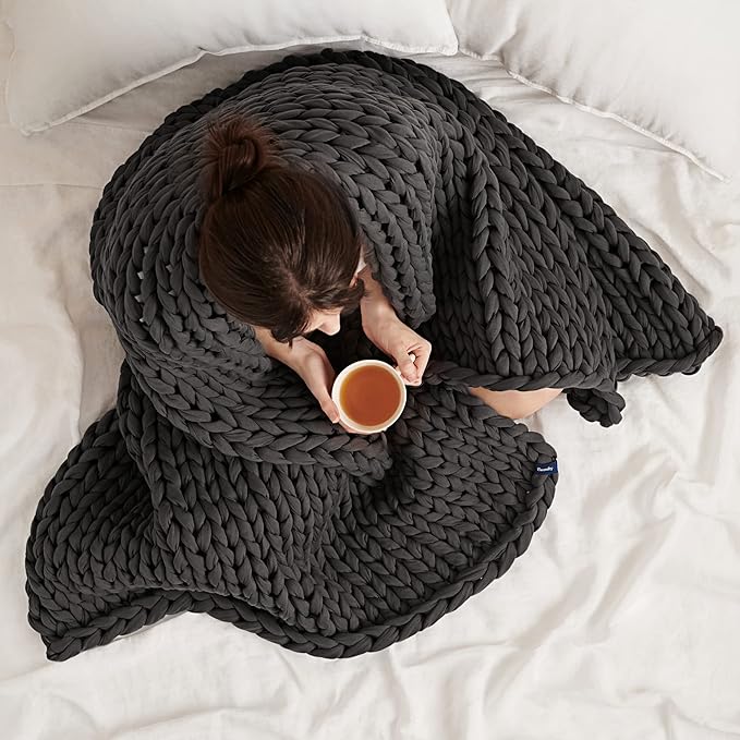 Bearaby Cotton Hand-Knit Weighted Blankets for Adults - Chunky Knit Blanket - Sustainable, Breathable, Organic, Cooling Weighted Blanket - Machine Washable (Asteroid Grey, 15 lbs, 40"x72")