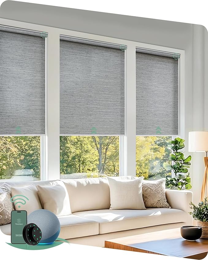 Yoolax Motorized Blinds with Remote, Smart Blinds for Windows Motorized Roller Shades, Automatic Window Shades Compatible with Alexa Custom Size (Light Filtering-Foggy Gray)
