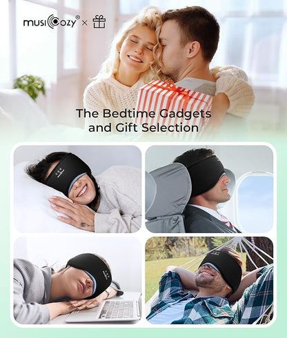 MUSICOZY Sleep Headphones Eye Mask Bluetooth 5.4, Bamboo Cotton Full Coverage Headphones Headband for Side Sleepers, Wireless Earphones with Speaker Sleep Music Earbuds for Men Women (Classical Black)