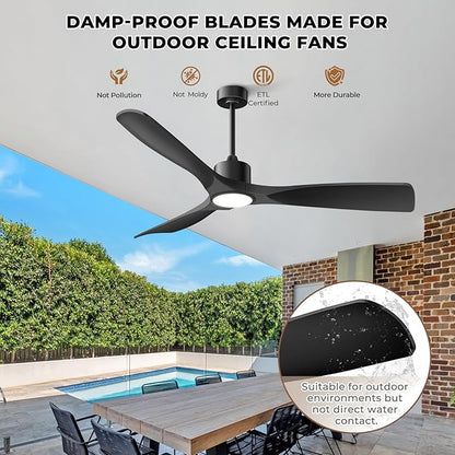 52"Smart Ceiling Fan with Lights,Outdoor Ceiling Fan Work with Alexa/Gg/App/Remote,3-Color Light Dimmable 6-Speed Quiet Reversible for Patio Porch Bedroom,Black
