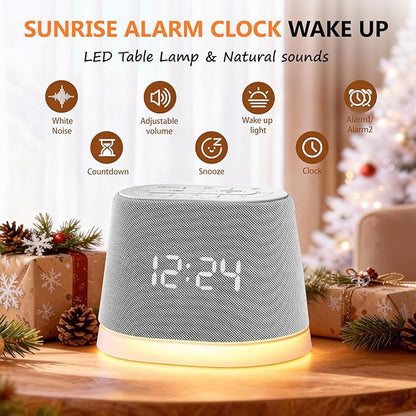Wake Up Light Sunrise Alarm Clock with White Noise & Night Light, Dimmable Sunrise Lights 10 Soothing Sounds Sleep Aid for Heavy Sleepers, Adults, Women, Ideal Gifts