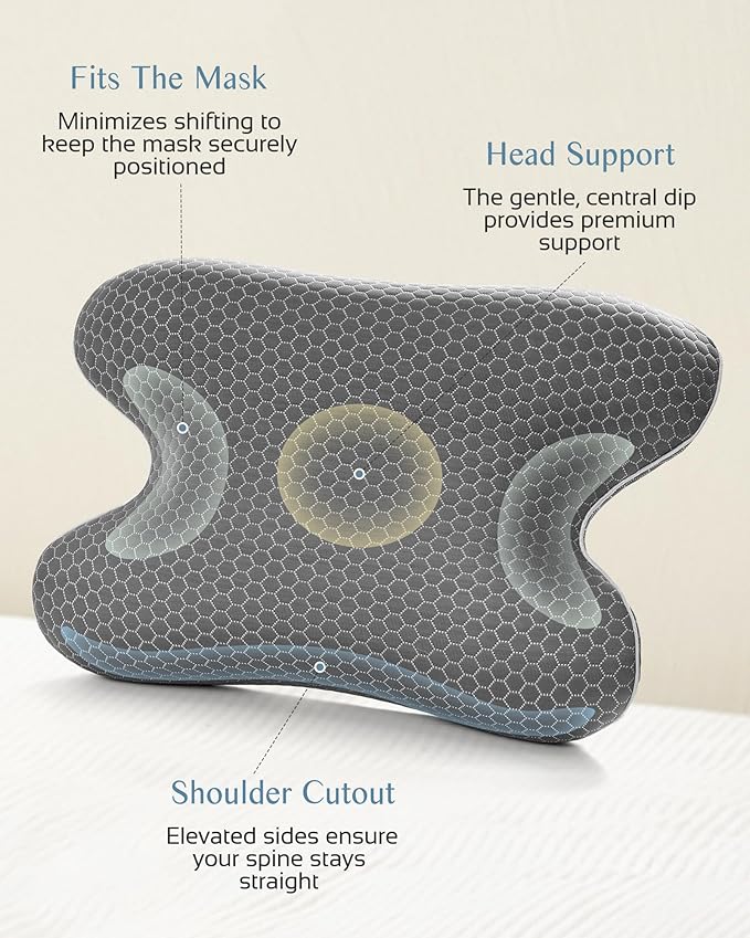 Travel Memory Foam CPAP Bed Pillow for Side & Back Sleepers, Portable Sleep Apnea Pillow with Storage Bag for All CPAP Masks Users, Washable Neck Support Pillow for Hotels Camping