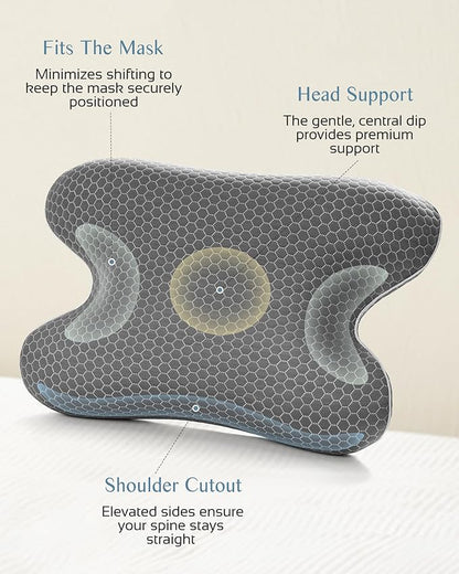 Travel Memory Foam CPAP Bed Pillow for Side & Back Sleepers, Portable Sleep Apnea Pillow with Storage Bag for All CPAP Masks Users, Washable Neck Support Pillow for Hotels Camping