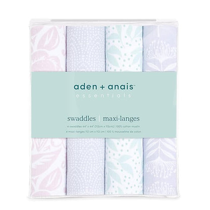 aden + anais Essentials Swaddle Blanket, Muslin Blankets for Girls & Boys, Baby Receiving Swaddles, Newborn Gifts, Infant Shower Items, Toddler Gift, Wearable Swaddling Set, 4 Pack, Damsel
