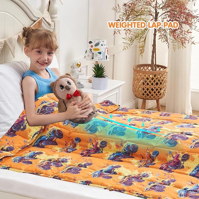 yescool Truck Car Weighted Blanket 5 Pounds Cooling Weighted Lap Blanket, Heavy Blanket for Sleeping, Breathable Weighted Throw Blanket Gift for 40-60lbs, 36"x48"