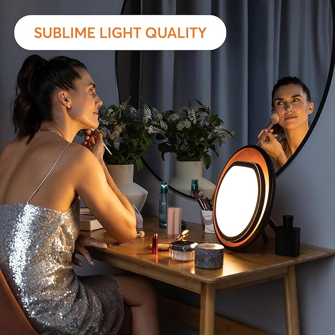 Lumie Halo | 10,000 Lux Light Therapy Lamp for Winter Blues Relief, Mood Boost, and Energy | Adjustable Brightness and Color Temperature | Simulates Natural Sunlight | Black/Copper