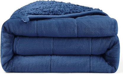 Ultra-Soft Weighted Blanket 15 lbs for Adults, Plush Sherpa Fleece Reversible Weighted Throw Comfort for Relaxation & Cozy Evenings, Hug-Like Security, Evenly Distributed, W60 x L80, Dark Blue