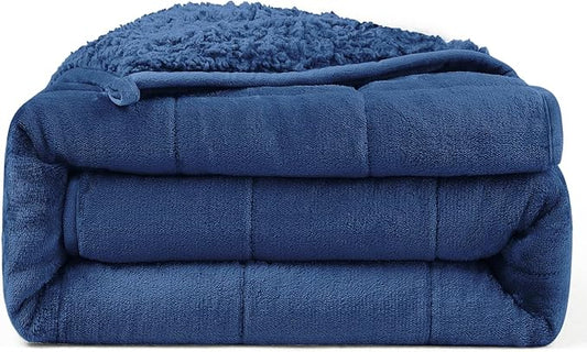 Ultra-Soft Weighted Blanket 15 lbs for Adults, Plush Sherpa Fleece Reversible Weighted Throw Comfort for Relaxation & Cozy Evenings, Hug-Like Security, Evenly Distributed, W60 x L80, Dark Blue