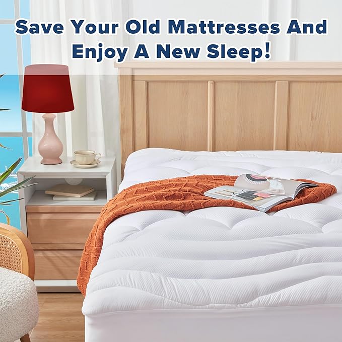 Mattress Topper Twin XL College Dorm, Extra Long Twin Cooling Mattress Pad for Single, Thick Fluffy Mattress Protector Cover Washable, Deep Pocket 8-21" (39x80 inch, White)