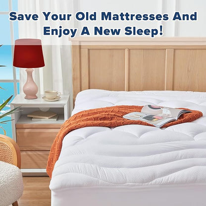 Mattress Topper Twin XL College Dorm, Extra Long Twin Cooling Mattress Pad for Single, Thick Fluffy Mattress Protector Cover Washable, Deep Pocket 8-21" (39x80 inch, White)