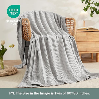 EMME Cotton Muslin King Blanket Bed Layering Bedspread Coverlet Breathable Gauze Soft Lightweight (Light Grey, 108"x90")