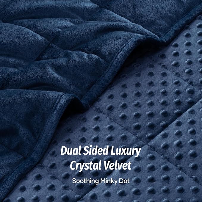 Wemore Minky Dot Weighted Blanket for Adults King Size 20 lbs, Soft Cozy Heavy Blanket for Bed and Couch, Breathable Blanket for All-Season with Glass Beads, Navy Blue 80 x 87 inches