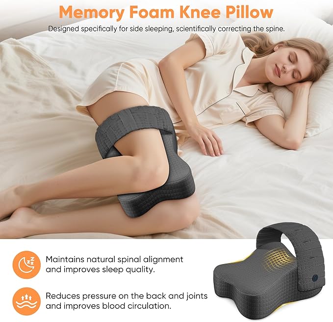 Knee Pillow for Side Sleepers, Leg Pillow for Side Sleeping, Sciatica Pain Relief Pillow, Hip Pillow with Ergonomic Memory Foam – Large Gray Cushion for Thigh, Knee, Back & Leg Support