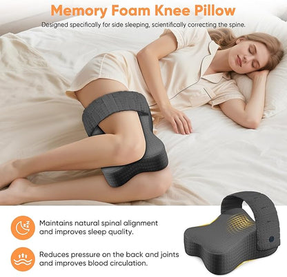 Knee Pillow for Side Sleepers, Leg Pillow for Side Sleeping, Sciatica Pain Relief Pillow, Hip Pillow with Ergonomic Memory Foam – Large Gray Cushion for Thigh, Knee, Back & Leg Support