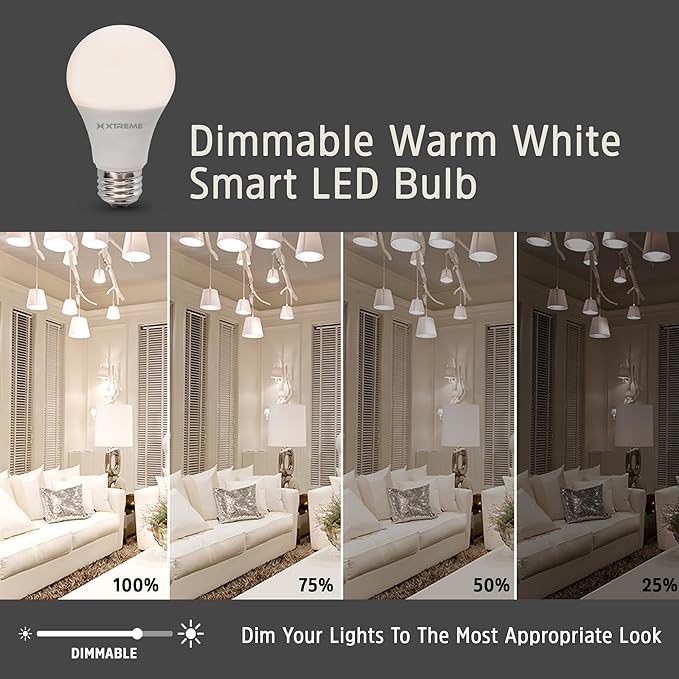 XTREME Smart Wi-Fi Dimmable Warm White LED Light Bulb, 1 Bulb, A19, E26, Mobile App Control, 9 Watt