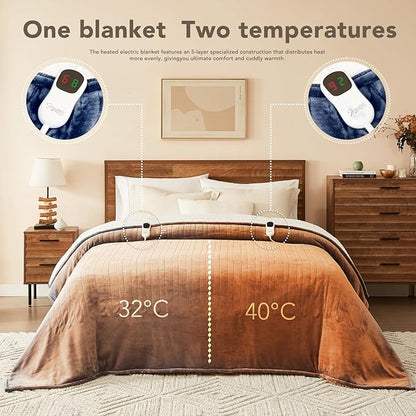 Homemate Electric Heated Blanket Full - 72"x84" Heating Bed Blankets Throw with 10 Heating Levels 8 Hours Auto Off Fast Heating Over-Heated Protection Ultra Soft Warm Flannel ETL Certified Navy Blue