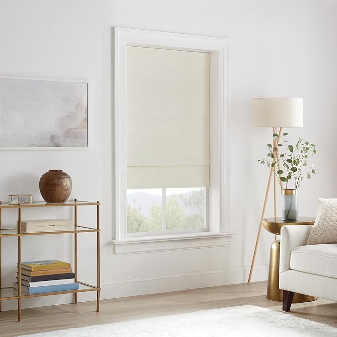 ECLIPSE Drew Noise Reducing Blackout Cordless Lined Window Roman Shade for Living Room, 35 in x 64 in, Ivory