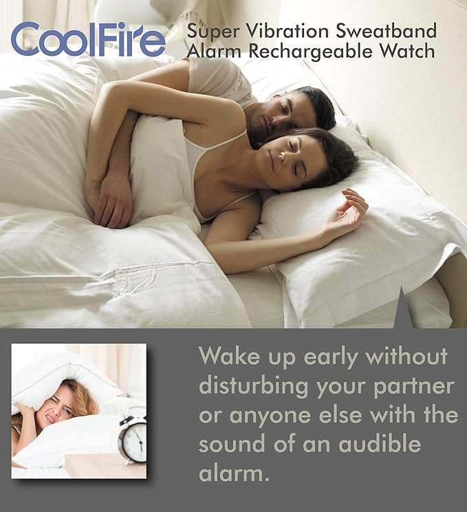 CoolFire Vibrating Alarm Clock - Silent Alarm Wristband Vibrating Alarm Watch. Silent Wrist Shock Alarm Clock. Vibration Alarm Bracelet Deep Sleeper & Vibrate Alarm