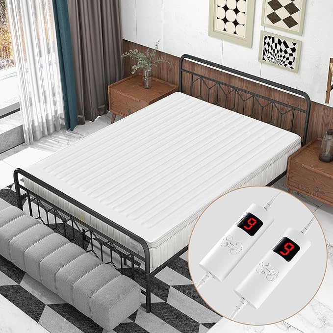 Giantex Full Size Heated Mattress Pad, Electric Heat Pad w/ 9 Heat Settings & 9H Timer, Overheat Protection, Heating Bed Toppers Fit up to 10" Deep Pocket, Machine Washable Bed Warmer