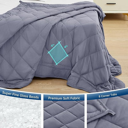 OMYSTYLE Weighted Blanket for Adults (15lbs, 48''x72'') - Twin Size Heavy Throw Blanket, Breathable and Cooling Microfiber Material with Premium Glass Bead for All Season Use, Machine Washable, Grey