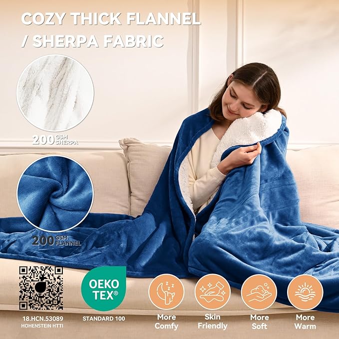 Heated Throw Blanket Electric Blanket 50''x60'' Heating Blanket with 9 Heating Levels 10 Timer Modes Auto-Off Fast Heating Overheat Protection ETL Certified Machine Washable Gift