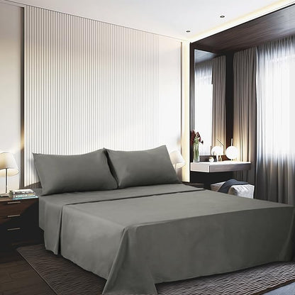 4 Piece Bed Sheet Set (Queen,Gray) 1 Flat Sheet,1 Fitted Sheet and 2 Pillow Cases,Brushed Microfiber Luxury Bedding with Deep Pockets