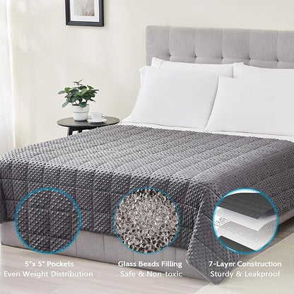 L'AGRATY Weighted Blanket for Adult - 60"x80" 22lbs Minky Dots Heavy Blanket with Glass Beads Soft Breathable for All-Season Summer Fall Winter Thick Comfort for Sleeping