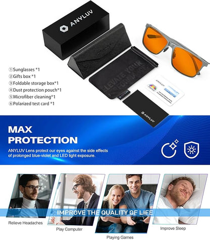 ANYLUV Blue Light Glasses Men, Relieve Eyestrain and Eye Protection, Al-Mg Metal Computer Blue Light Blocking Glasses