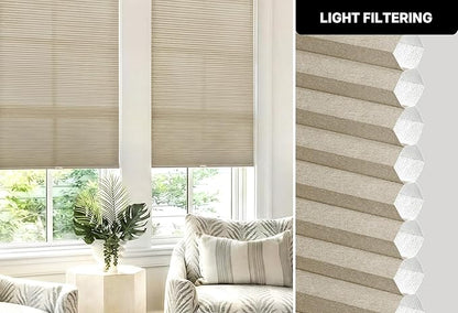 LazBlinds Cordless Cellular Shades, No Tools No Drill Light Filtering Honeycomb Shades Pleated Blinds for Windows, 48'' W x 48'' H, Taupe
