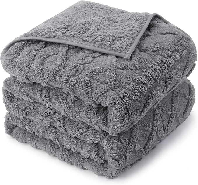 Drewin Weighted Blanket Twin Size 12lbs, Ultra-Cozy Warm Sherpa Weighted Blankets for Sleeping and Relaxing, Classy Soft Jacquard Knitted Heavy Blanket for Sofa Bed, Grey, 48 x 72 inches