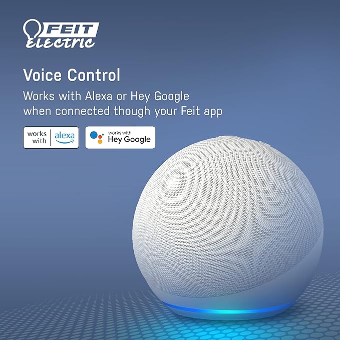 Feit Electric OM60/950CA/AG/3 60 Watt Equivalent WiFi Dimmable, No Hub Required, Alexa or Google Assistant A19 LED Smart Light Bulbs, 4.4" H x 2.4" D, 5000K Daylight, 3 Count